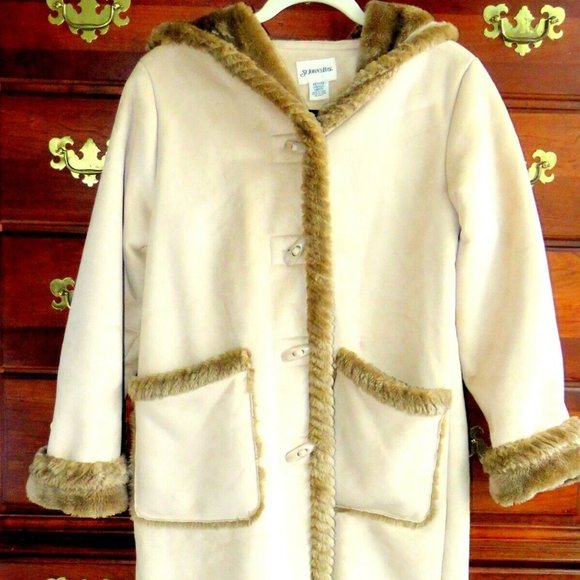 St Johns Bay Lt Beige Small Faux Shearling Jacket Hood Machine Washable P Small - Picture 1 of 16